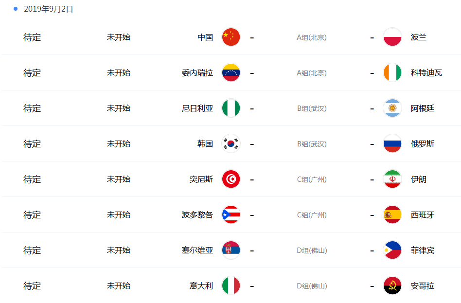 男篮世界杯赛程表