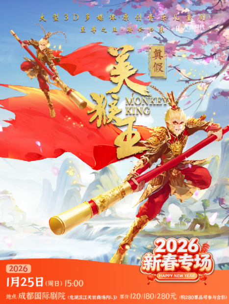 【成都】【2026新春专场】大型3D多媒体亲子互动舞台剧《真假美猴王》