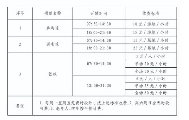 榆中县全民健身中心收费标准