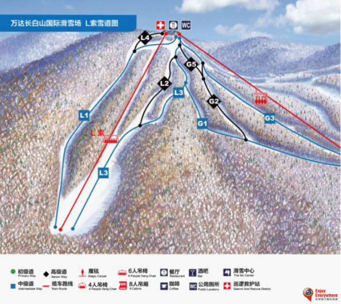 长白山滑雪场地图高清图片
