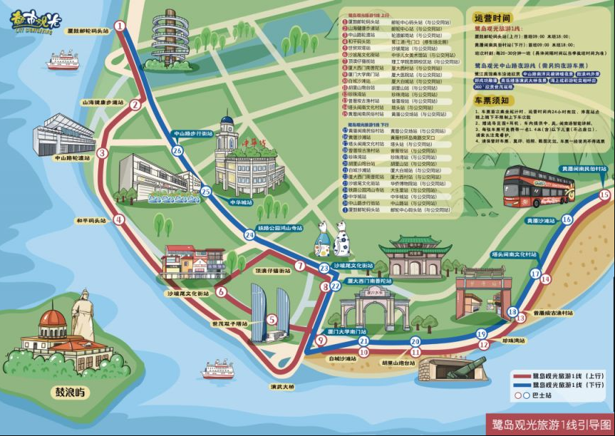 2024厦门鹭岛观光旅游巴士路线图+票价+购票+运营时间