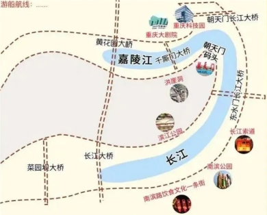 重慶夜游兩江游船路線圖