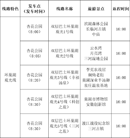 2025環(huán)巢湖觀光巴士售票價(jià)格+購(gòu)票入口+停靠站點(diǎn)+發(fā)車時(shí)間